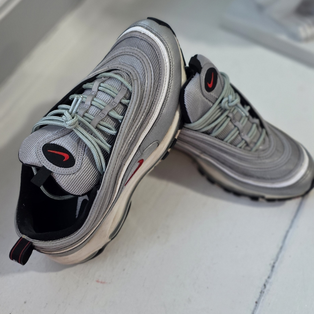 Nike Men’s Air Max 97 Sneakers - Gray with Red Swoosh